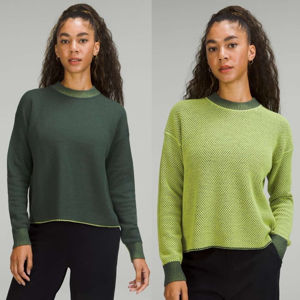 Lululemon Reversible Wool Crewneck in Smoked Spruce / Wasabi